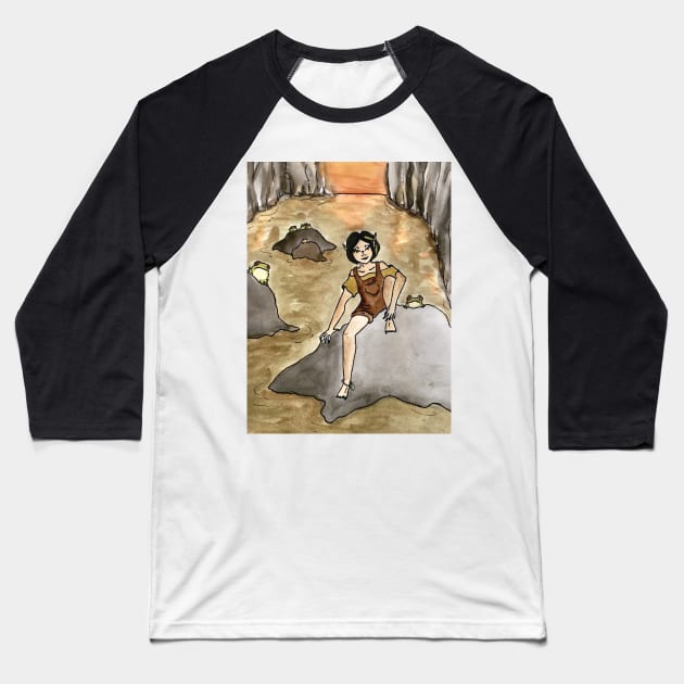 Goblincore Girl: Froggy Sunset Swamp Scene Baseball T-Shirt by TheDoodlemancer